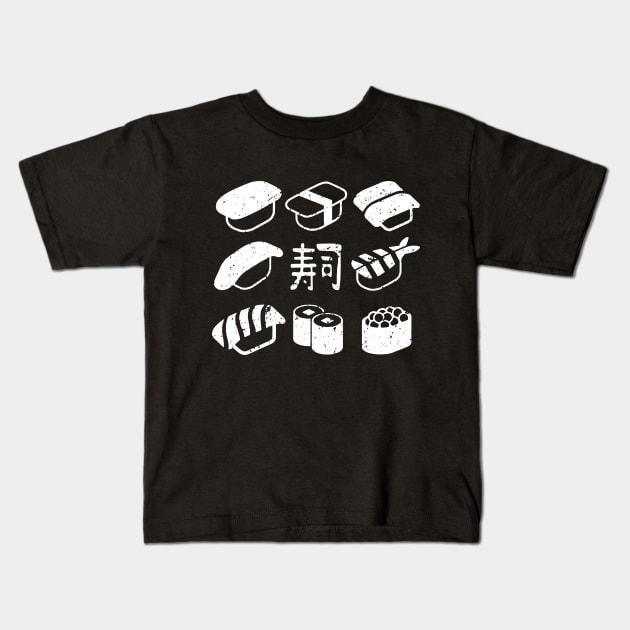 Sushi Tuna Salmon Egg Shrimp Ebi Magaro Akami Japan Kids T-Shirt by SimpleSushiShirts